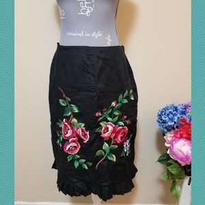 Ecologie Black Pencil Skirt w/ Floral Embroidery